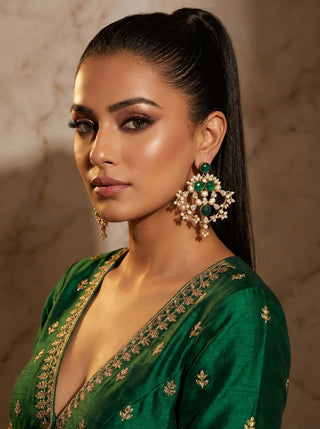 Emerald Pearl Halo Chandelier Earrings