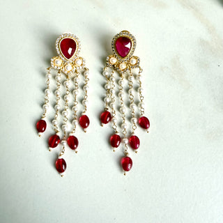 Red Pearl Rain Earrings
