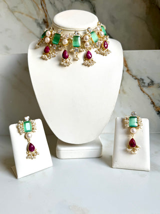 Pooja Mint & Ruby Set