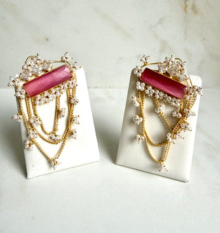 Jaal Pink Pearl Chain Earrings