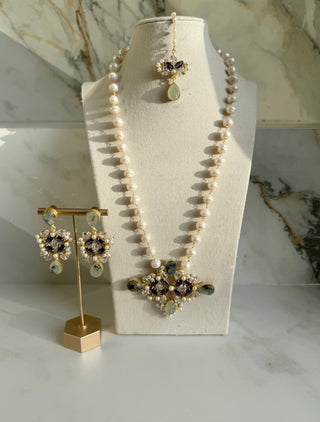 Royal Amethyst & Green Quartz Pearl Jewelry Set