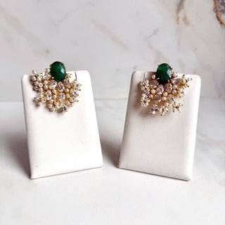 Emerald Green Pearl & Crystal Earrings
