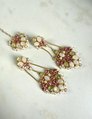 Mahira Blush Pearl Crystal Tikka Set