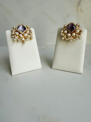 Amethyst & Pearl Cluster Earrings