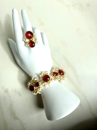 Celeste Bloom Ruby Statement Bracelet & Ring Set