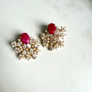 Ruby Red Pearl & Crystal Earrings