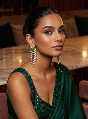 “Olive Pearl Cascade Earrings”