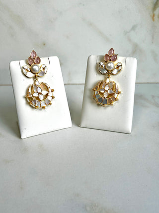 Lotus Pink Earrings with Pearl Center