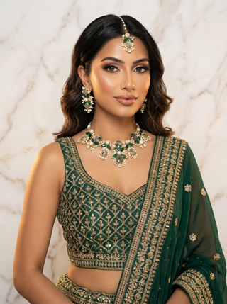 Afsana Emerald Green & Prehnite Choker Set