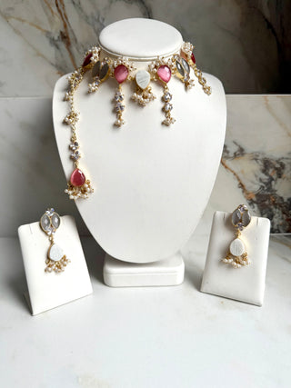 Rajkumari Dark Grey/Pink Crystal Set