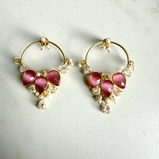 Zaria  Pink & Pearl Chand Hoops