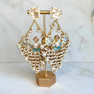 Meeraa Royal Kundan Statement Pearl Chandbalis