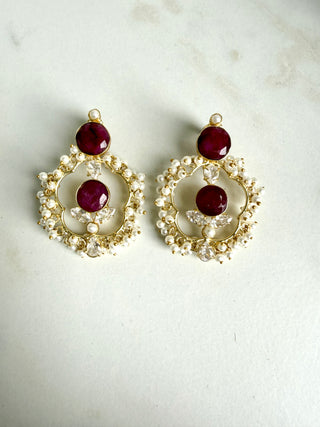 Crimson Ruby Pearl Earrings