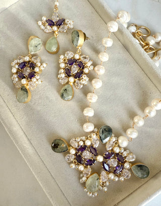 Royal Amethyst & Green Quartz Pearl Jewelry Set