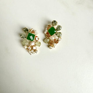 Emerald Green Cluster Gemstone Stud Earrings – Handmade Luxe Floral Design