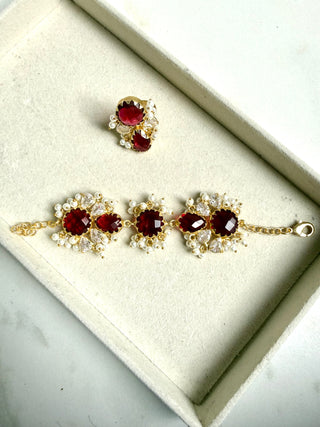 Celeste Bloom Ruby Statement Bracelet & Ring Set