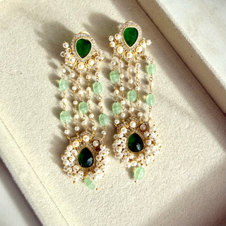 Zahra Emerald Pearl Tassel Earrings