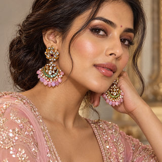 Pink & Mint Green Kundan Semi-Precious Stone Earrings