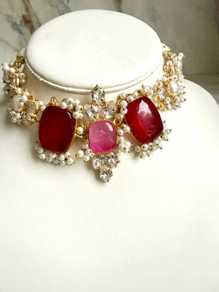 Rubellite Pearl Regal Choker Set