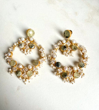 Prehnite Halo Blossom Earrings