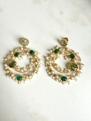 Zariah Festive Chandbalis Emerald & Prehnite
