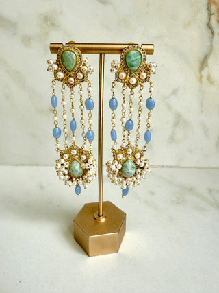 Zahra Amzonite Pearl Tassel Earrings