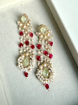 Zahra Prehnite Pearl Tassel Earrings