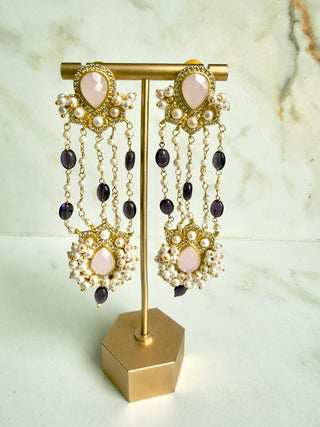 Zahra Pink Pearl Tassel Earrings