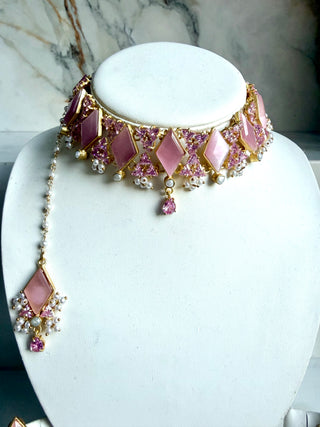 Ameera Pink Rhombus Choker Set