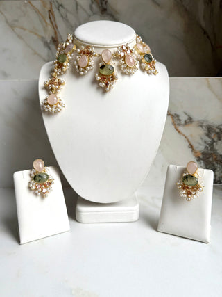 Salma Prehnite & Quartz Chapmagne Crystal Set