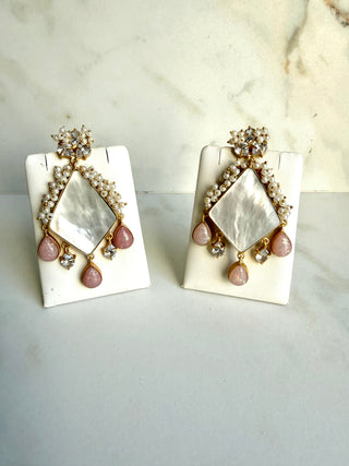 Pink Sparkle Pearl Statement Earrings