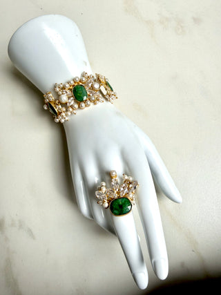 Celeste Bloom Emerald Statement Bracelet & Ring Set