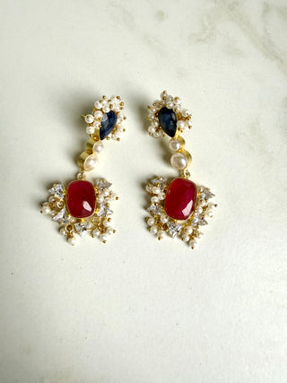 Navy & Pink Drop Earrings