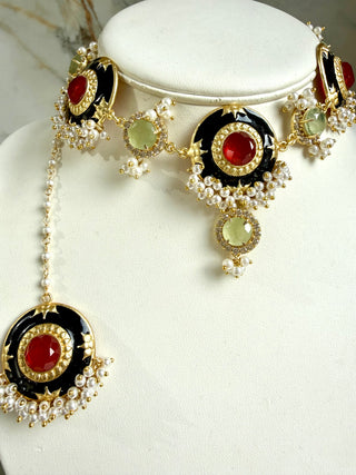 Noir Ruby Pearl Choker Set
