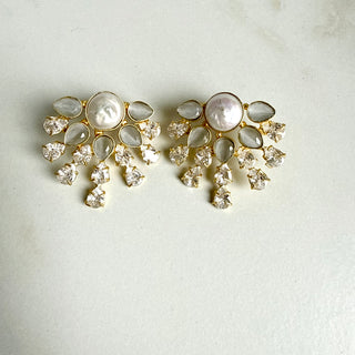 Royal Petal Grey Pearl Drop Earrings