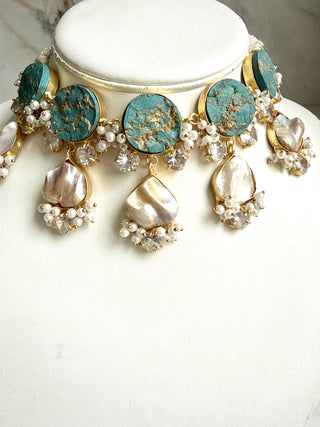 Noor Turquoise Pearl Choker Set