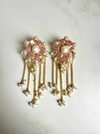 Lavanya Pink Crystal Tassel Earrings