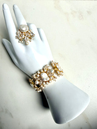 Celeste Bloom Pearl Statement Bracelet & Ring Set
