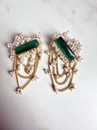 Emerald Green Jaal Pearl Chain Earrings