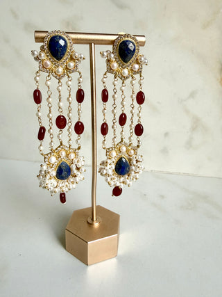 Zahra Navy Pearl Tassel Earrings