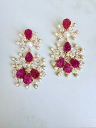 Bloom Statement Druzy Hot Pink Earrings