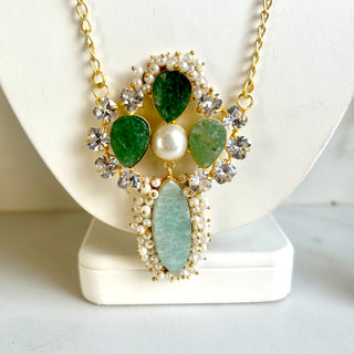 Green Druzy Pendent Set