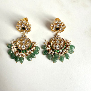 Emerald Green Kundan Semi-Precious Stone Earrings