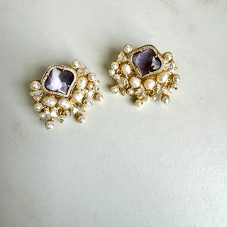 Amethyst & Pearl Cluster Earrings