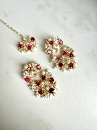 Mughal Luxury Ruby & Pearl Tika Set