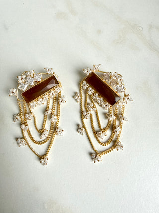 Mehroon Jaal Pearl Chain Earrings