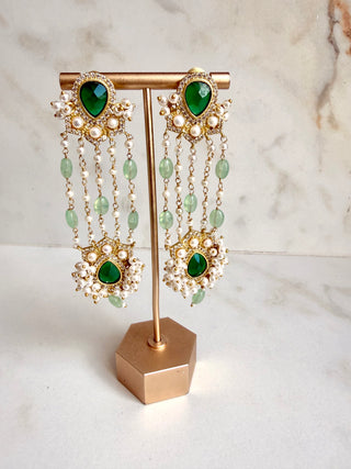 Zahra Emerald Pearl Tassel Earrings