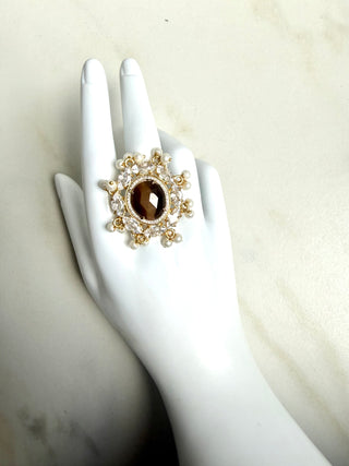 Brown Crystal Statement Ring