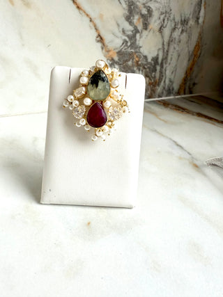 Rajsi Roop Ruby & Prehnite  Quartz Pearl Choker Set