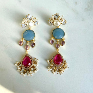 Hot Pink Blue Drop Earrings